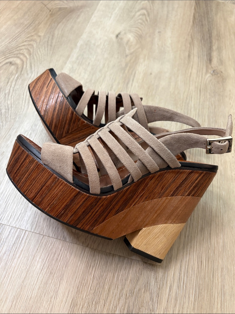 Vince Camuto Onia Suede Wooden Platform Wedge Sandals Size 7 summer leather wood - Picture 4 of 12